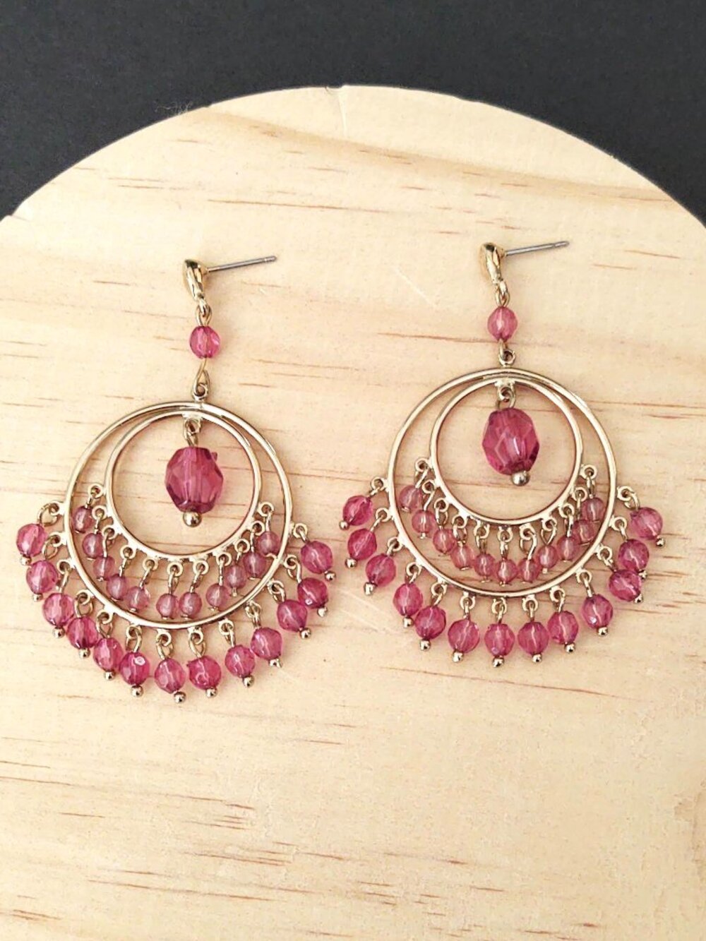 Gold tone and purple beaded earrings